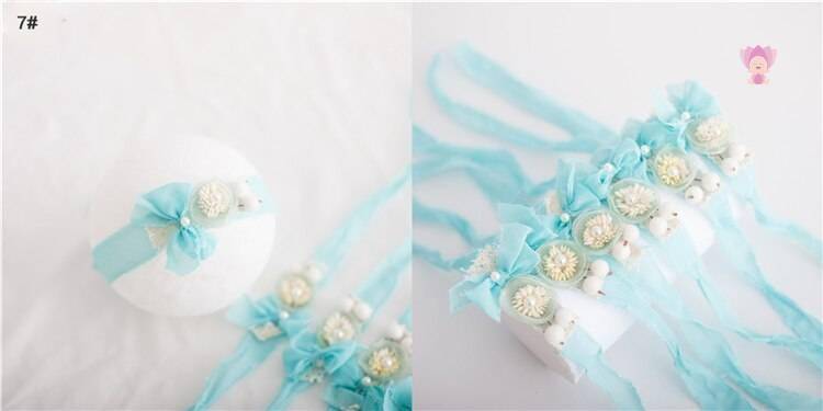 Baby Girl's Elastic Headband with Flower Shaped Ribbons