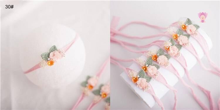 Baby Girl's Elastic Headband with Flower Shaped Ribbons