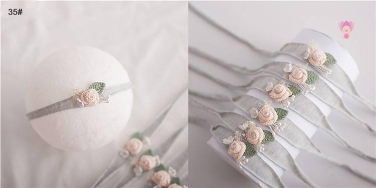 Baby Girl's Elastic Headband with Flower Shaped Ribbons