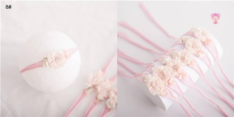 Baby Girl's Elastic Headband with Flower Shaped Ribbons