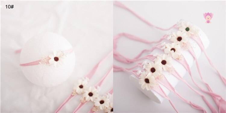Baby Girl's Elastic Headband with Flower Shaped Ribbons