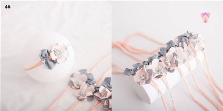 Baby Girl's Elastic Headband with Flower Shaped Ribbons
