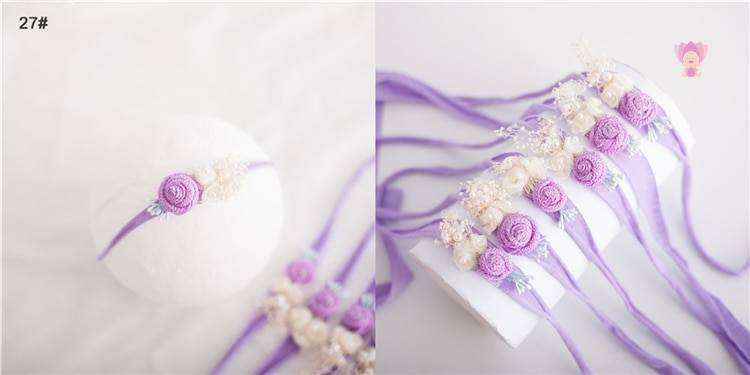 Baby Girl's Elastic Headband with Flower Shaped Ribbons