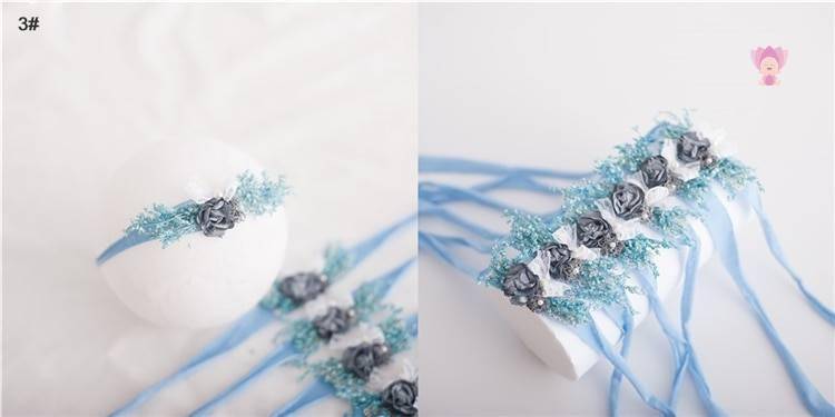 Baby Girl's Elastic Headband with Flower Shaped Ribbons