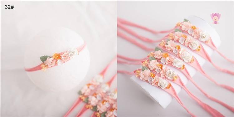 Baby Girl's Elastic Headband with Flower Shaped Ribbons