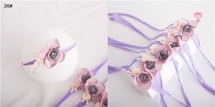 Baby Girl's Elastic Headband with Flower Shaped Ribbons