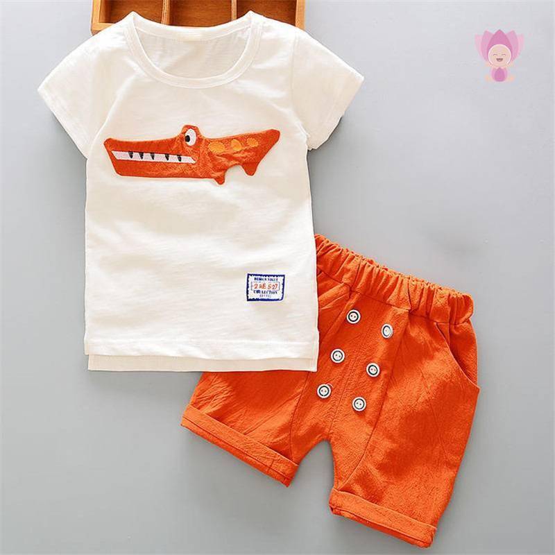 Baby Boy's Cartoon Crocodile Printed Clothing Set