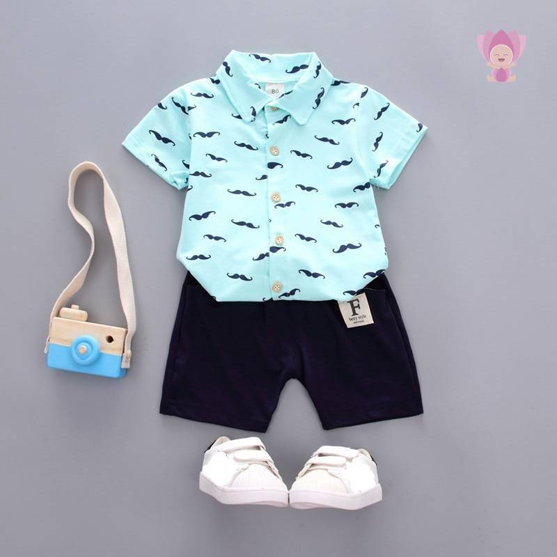 Boy's Mustache Printed Shirt / Shorts Clothing Set