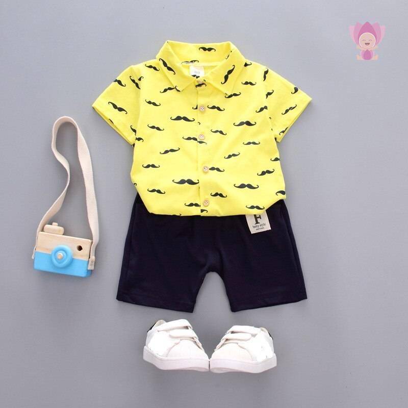 Boy's Mustache Printed Shirt / Shorts Clothing Set