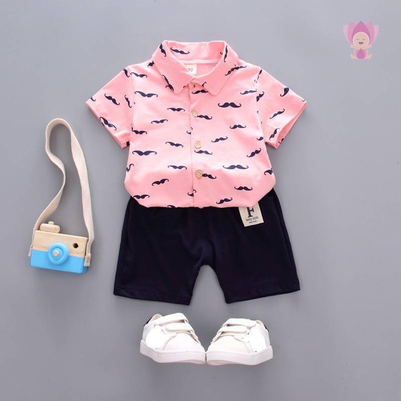 Boy's Mustache Printed Shirt / Shorts Clothing Set