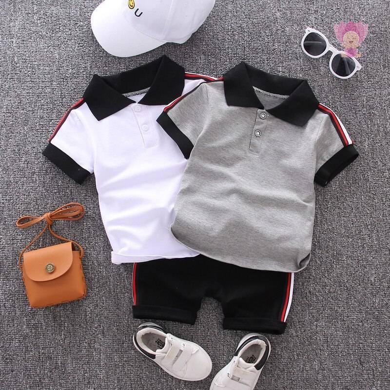 Cotton Boys' Clothing Set in White and Grey