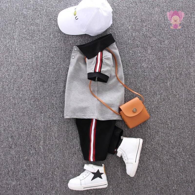 Cotton Boys' Clothing Set in White and Grey