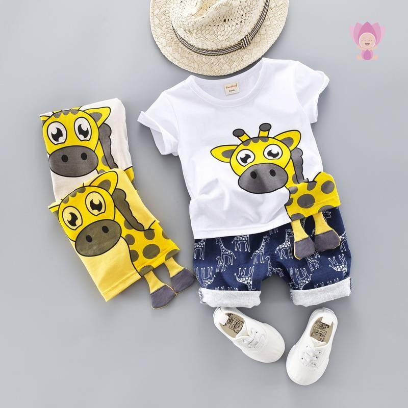 Summer Casual Giraffe Printed Clothing Set 2 Pcs