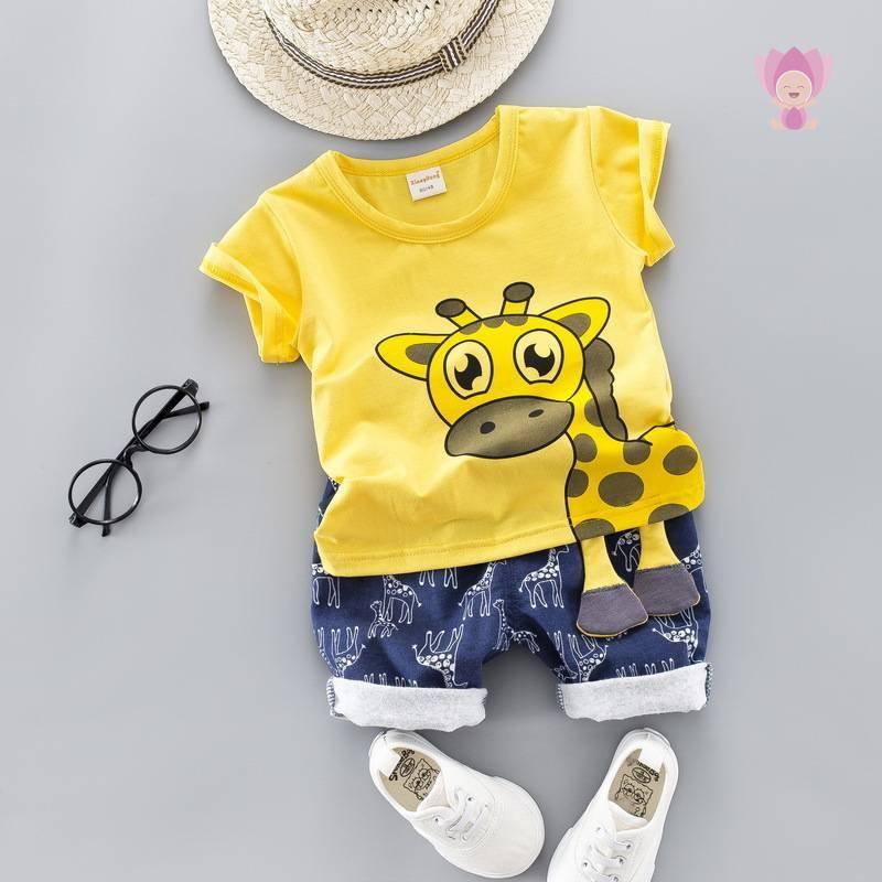 Summer Casual Giraffe Printed Clothing Set 2 Pcs