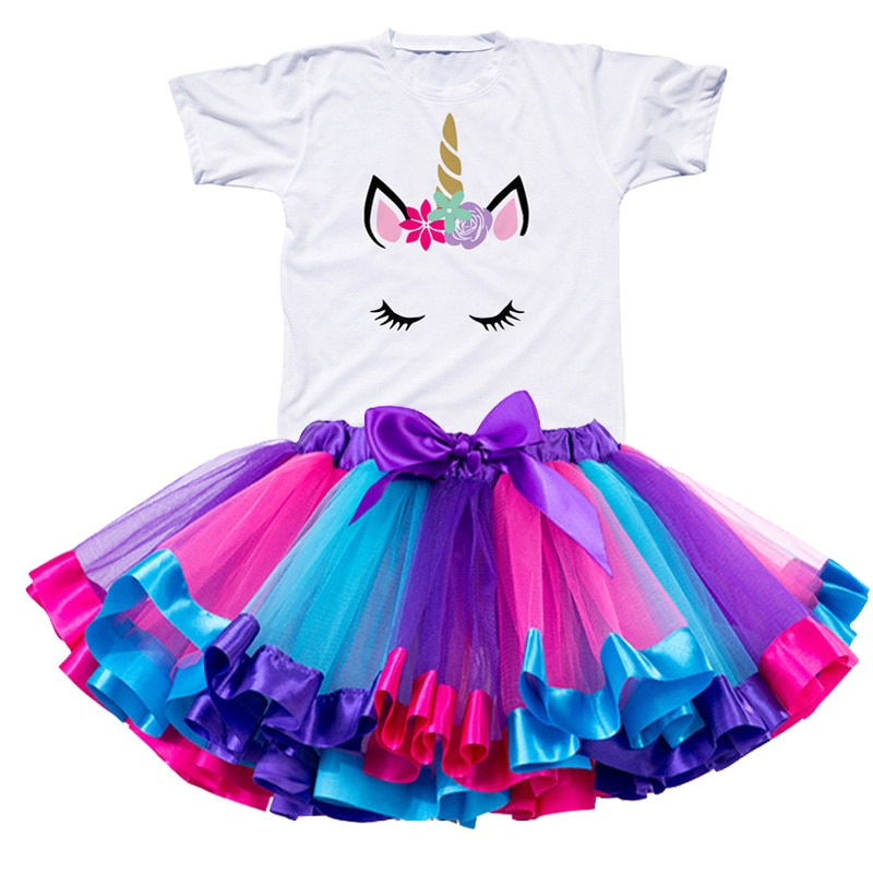Girls Rainbow Color Clothing Set with Skirt Tutu