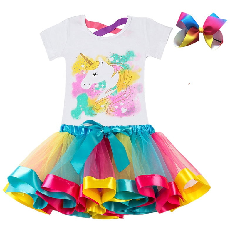 Girls Rainbow Color Clothing Set with Skirt Tutu