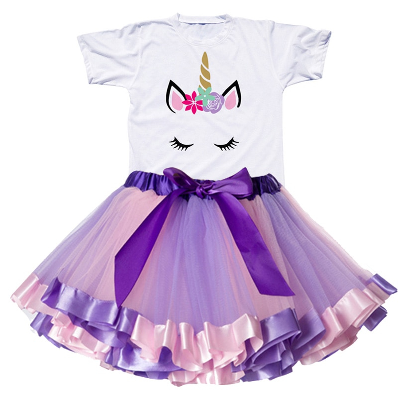 Girls Rainbow Color Clothing Set with Skirt Tutu