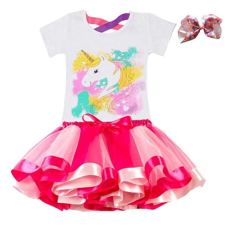 Girls Rainbow Color Clothing Set with Skirt Tutu