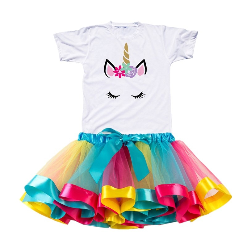 Girls Rainbow Color Clothing Set with Skirt Tutu