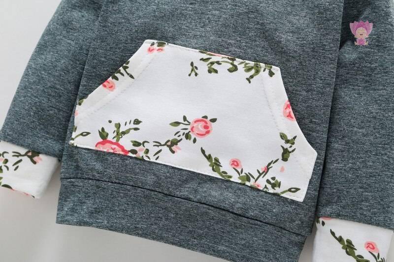 Baby Girl's Floral Hoodie and Pants Set with Headband