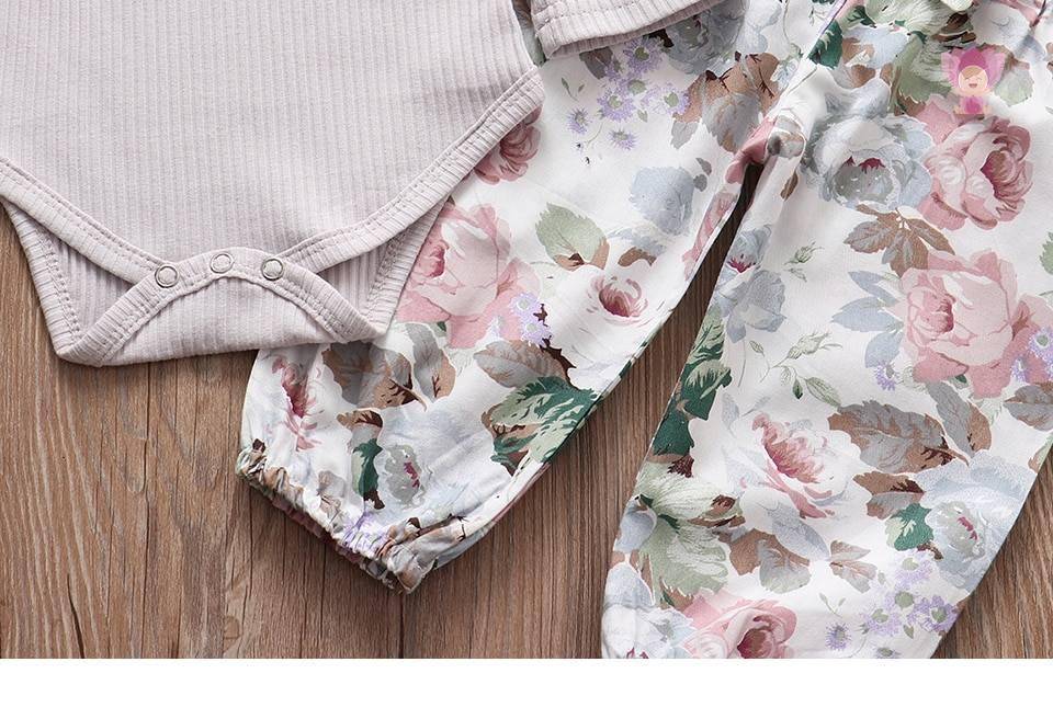 Baby Girls Long Sleeve Romper Pants Hairband Set