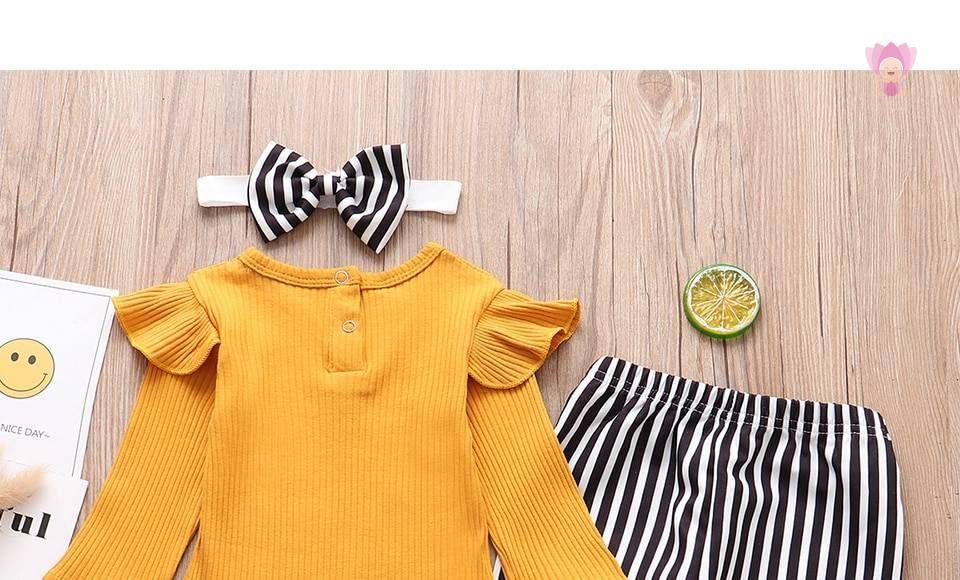 Baby Girls Long Sleeve Romper Pants Hairband Set
