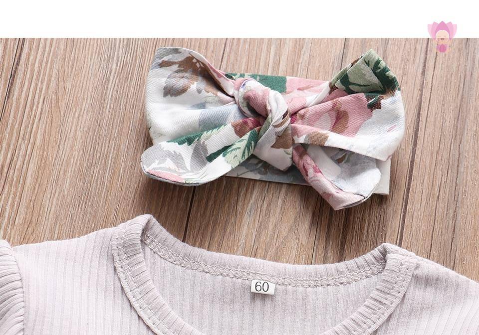 Baby Girls Long Sleeve Romper Pants Hairband Set