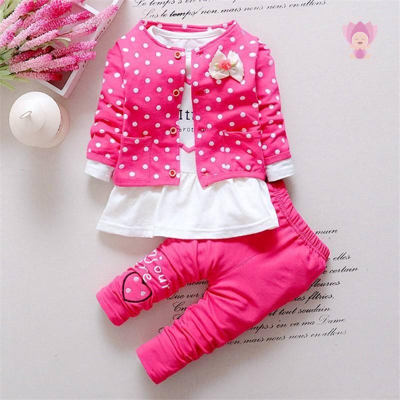 Baby Girl's Polka Dots Patterned Jacket and Pants Set
