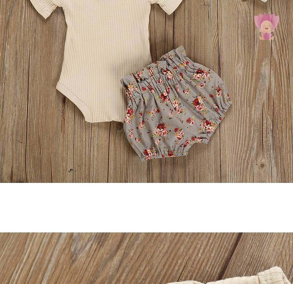 Baby Girl's Romper Shorts Hairband Summer Set