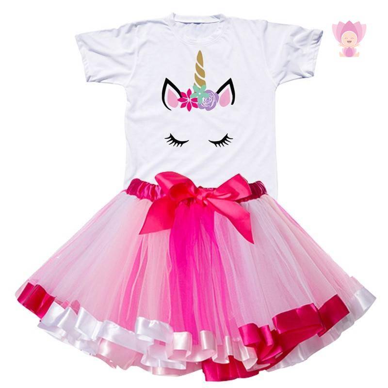 Girls Rainbow Color Clothing Set with Skirt Tutu