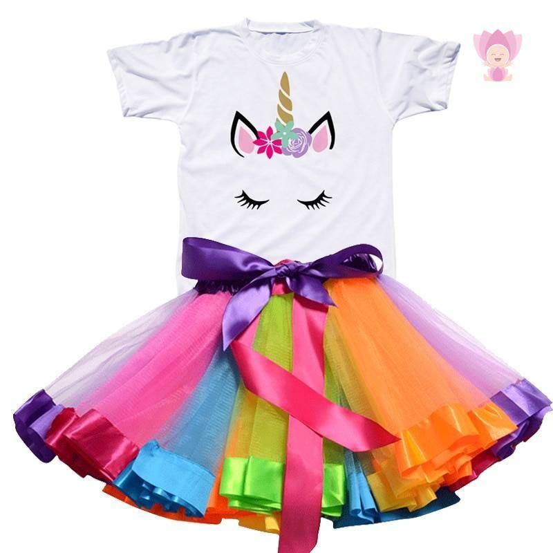 Girls Rainbow Color Clothing Set with Skirt Tutu
