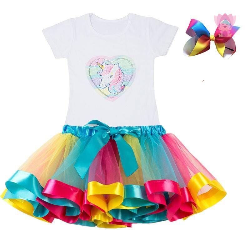 Girls Rainbow Color Clothing Set with Skirt Tutu
